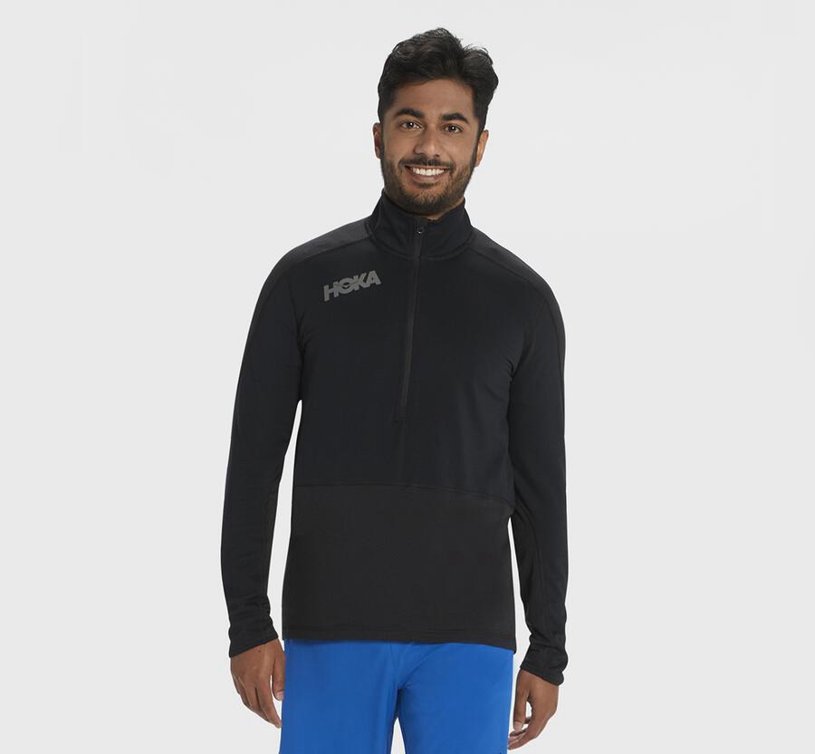 Top Hoka One One Hombre - 1/2 Cremallera Midlayer - Negras - YWS017563